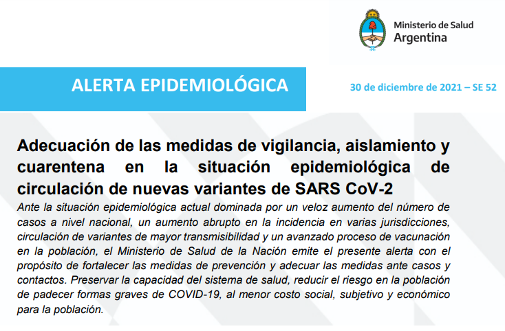 Adecuación de las medidas de vigilancia, aislamiento y cuarentena en la situación epidemiológica de circulación de nuevas variantes de SARS CoV-2
